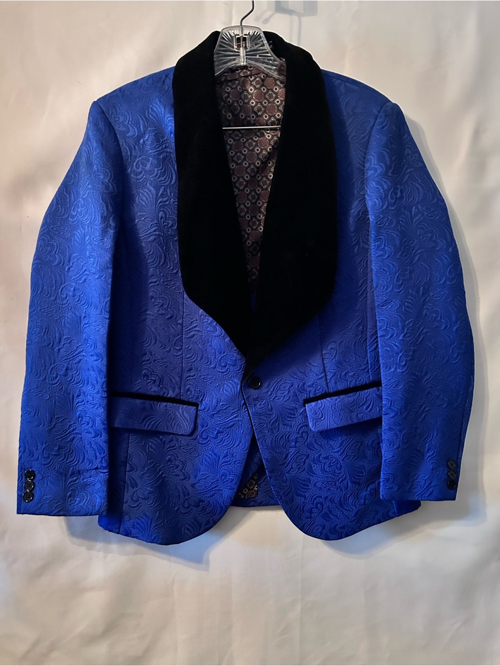 Mens YFFUSHI Royal Blue Poly Blend Brocade Tuxedo Jacket w/ Vest Sz.S.